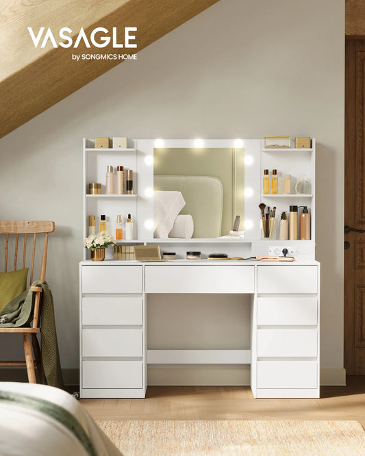 VASAGLE KAILYN Collection - Coiffeuse avec Miroir LED, Multiprise