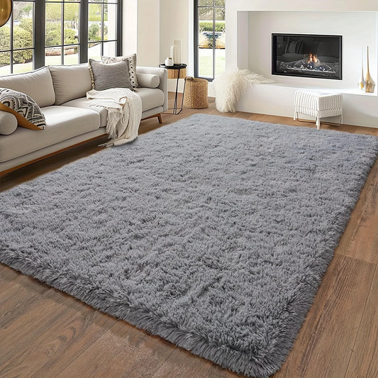 Tapis moelleux gris clair, vert